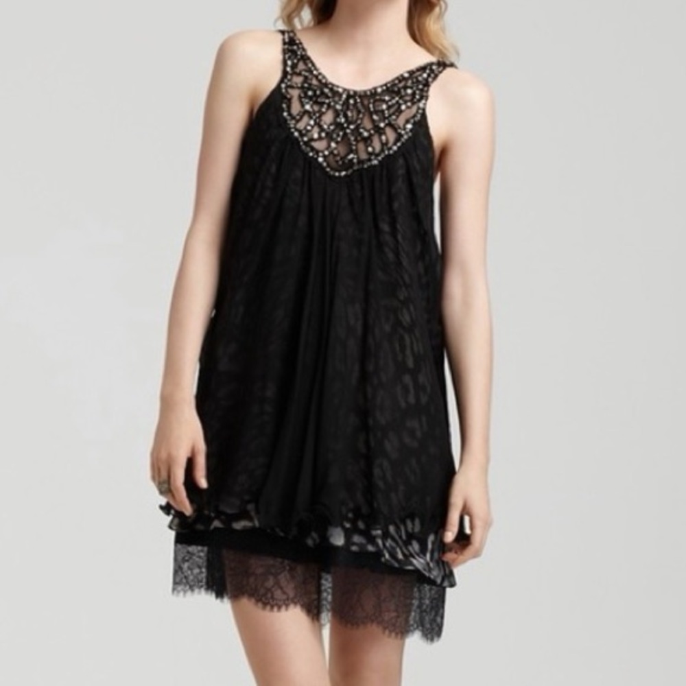 BCBGMaxazria Anika Beaded Leopard Print Chiffon Mini Dress